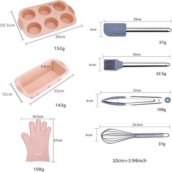 Elosung Pink 7 Piece Silicone Bakeware Set With Whisk Spatula Brush Gloves And Cake Molds For Home Baking Bakeware Sets