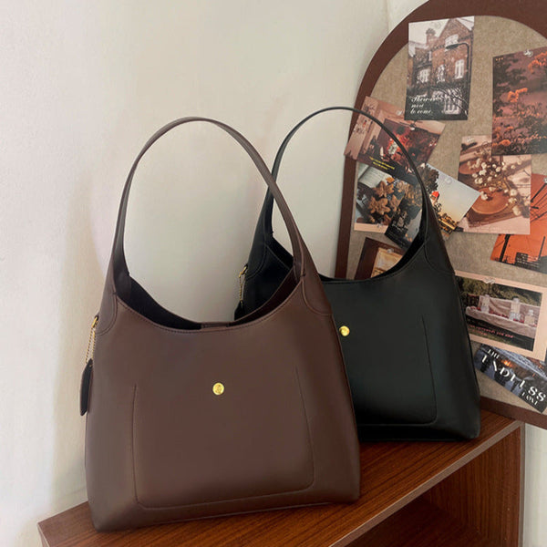 Elosung Brown Oil Wax Leather Style Casual Shoulder Bag Versatile Handbag And Crossbody Tote For Women Women's Bags & Handbags