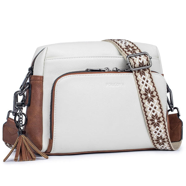 Elosung 1 Sets Of White Multi Zip Crossbody Bag With Card Slots And Strap Minimalist Solid Color Shoulder Women's Bags & Handbags