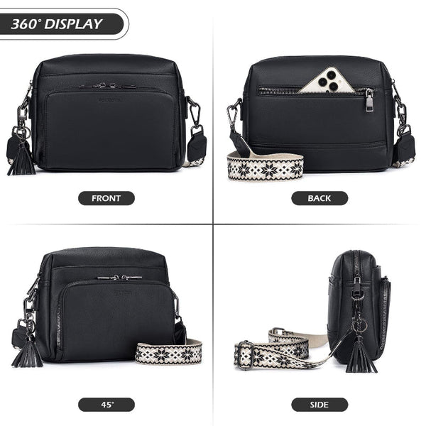 Elosung 1 Sets Of White Multi Zip Crossbody Bag With Card Slots And Strap Minimalist Solid Color Shoulder Women's Bags & Handbags