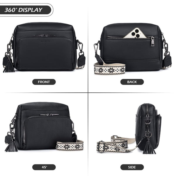 Elosung Dark Brown Multi Zip Crossbody Bag With Card Slots And Strap Minimalist Solid Color Shoulder Women's Bags & Handbags