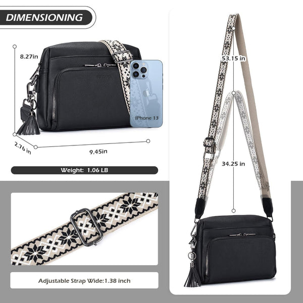 Elosung Dark Brown Multi Zip Crossbody Bag With Card Slots And Strap Minimalist Solid Color Shoulder Women's Bags & Handbags