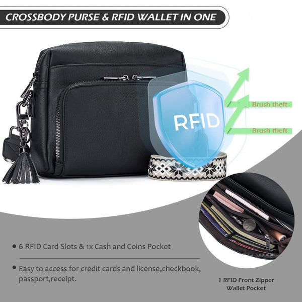 Elosung Dark Brown Multi Zip Crossbody Bag With Card Slots And Strap Minimalist Solid Color Shoulder Women's Bags & Handbags