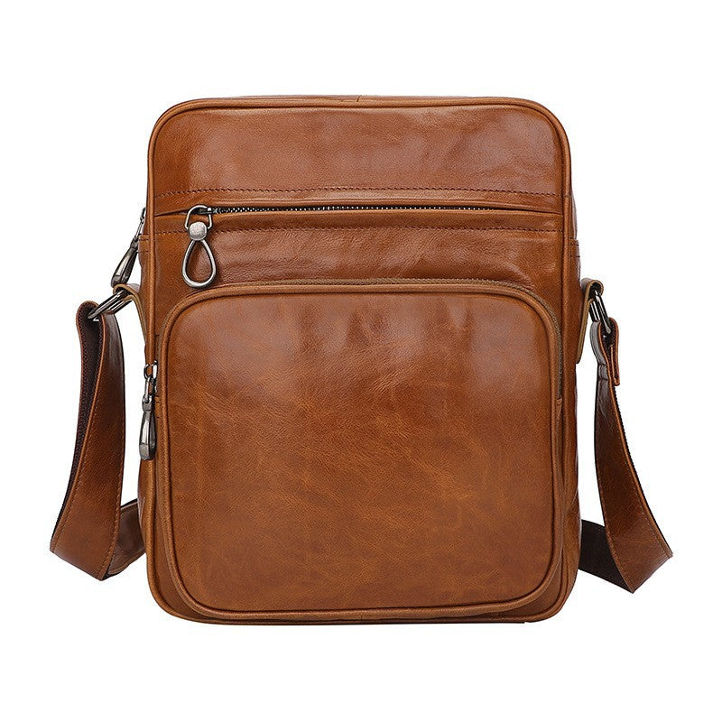 Elosung Brown Men's Genuine Leather Casual Shoulder Bag Minimalist Crossbody For Everyday Use Bags