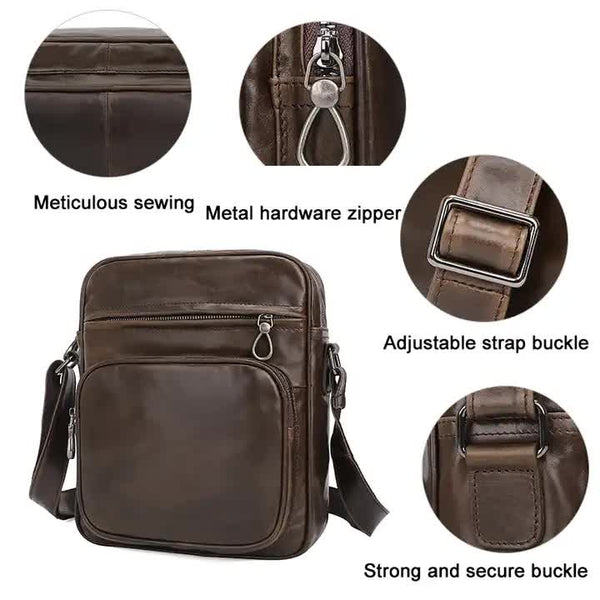 Elosung Brown Men's Genuine Leather Casual Shoulder Bag Minimalist Crossbody For Everyday Use Bags
