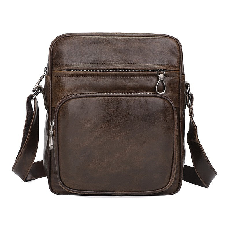 Elosung Dark Brown Men's Genuine Leather Casual Shoulder Bag Minimalist Crossbody For Everyday Use Bags