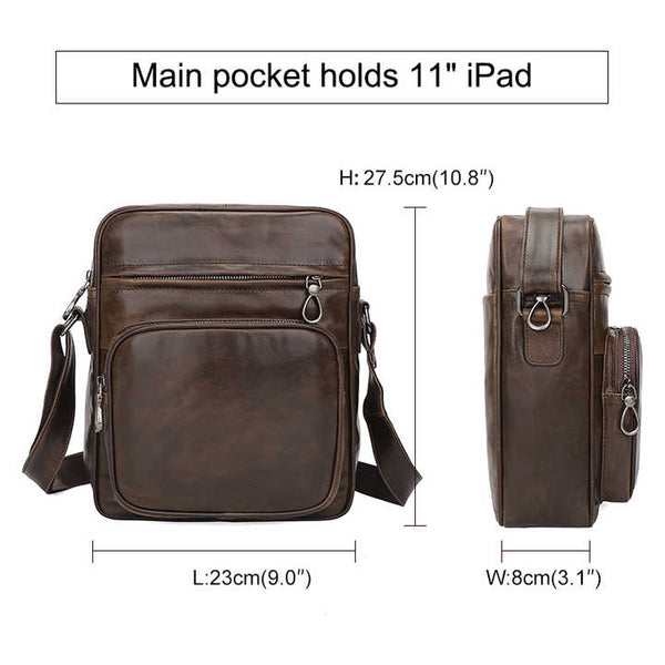 Elosung Dark Brown Men's Genuine Leather Casual Shoulder Bag Minimalist Crossbody For Everyday Use Bags
