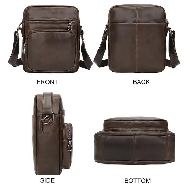 Elosung Dark Brown Men's Genuine Leather Casual Shoulder Bag Minimalist Crossbody For Everyday Use Bags