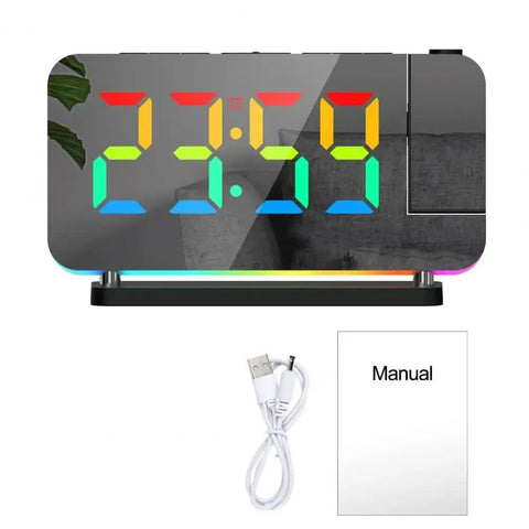 Elosung Black Rgb Led Projection Alarm Clock Multi Color Night Light With Snooze Function Home Decor Digital Alarm Clocks & Clock Radios