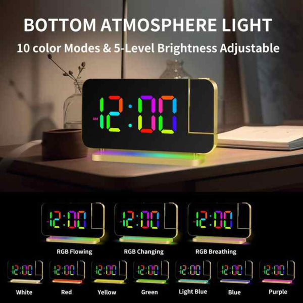 Elosung Black Rgb Led Projection Alarm Clock Multi Color Night Light With Snooze Function Home Decor Digital Alarm Clocks & Clock Radios