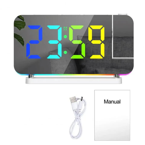 Elosung White Rgb Led Projection Alarm Clock Multi Color Night Light With Snooze Function Home Decor Digital Alarm Clocks & Clock Radios