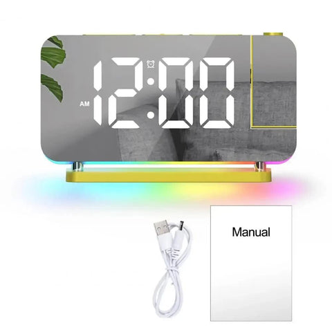 Elosung Gold Rgb Led Projection Alarm Clock Multi Color Night Light With Snooze Function Home Decor Digital Alarm Clocks & Clock Radios