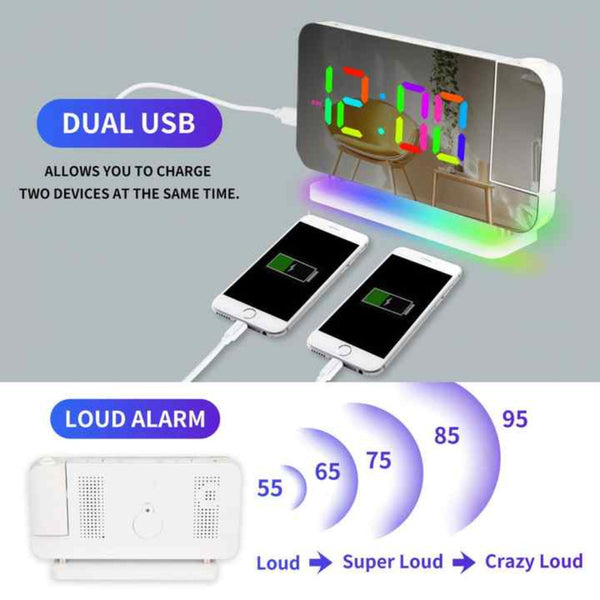 Elosung 1 Sets Of Gold Rgb Led Projection Alarm Clock Multi Color Night Light With Snooze Function Home Decor Digital Alarm Clocks & Clock Radios