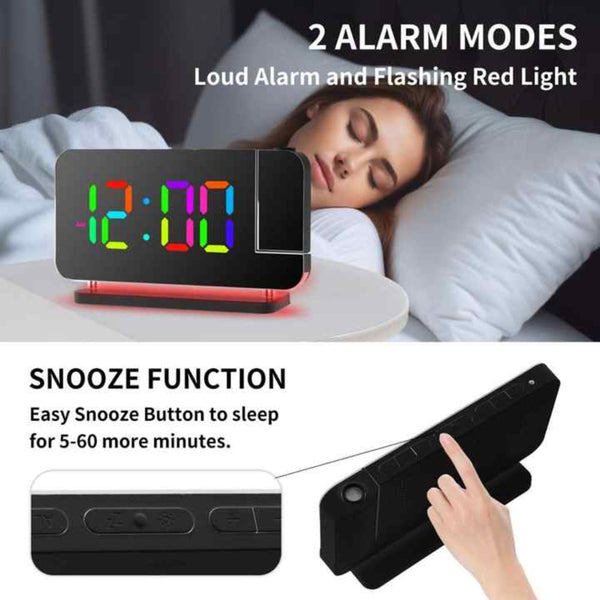 Elosung 1 Sets Of Gold Rgb Led Projection Alarm Clock Multi Color Night Light With Snooze Function Home Decor Digital Alarm Clocks & Clock Radios