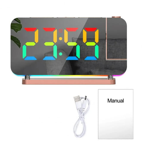 Elosung Rose Gold Rgb Led Projection Alarm Clock Multi Color Night Light With Snooze Function Home Decor Digital Alarm Clocks & Clock Radios
