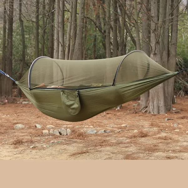 Elosung Military Green Outdoor Camping Hammock With Mosquito Net Anti Tip Nylon Fabric Single/Double Person Quick Setup Hammocks