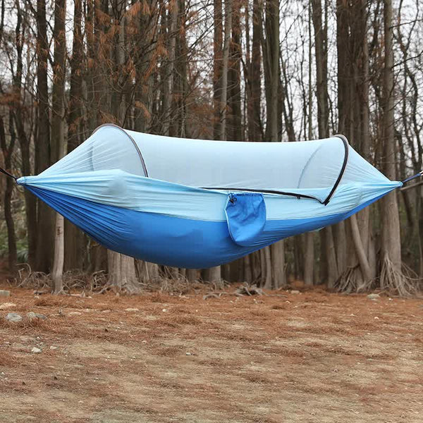 Elosung Blue Outdoor Camping Hammock With Mosquito Net Anti Tip Nylon Fabric Single/Double Person Quick Setup Hammocks