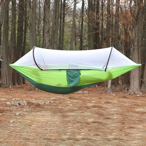 Elosung Green Outdoor Camping Hammock With Mosquito Net Anti Tip Nylon Fabric Single/Double Person Quick Setup Hammocks