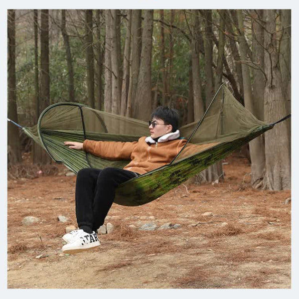 Elosung Green Outdoor Camping Hammock With Mosquito Net Anti Tip Nylon Fabric Single/Double Person Quick Setup Hammocks