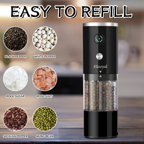 Elosung Electric Pepper Grinder Automatic Gravity Spice Mill For Black Sea Salt Coffee Beans And More Salt & Pepper