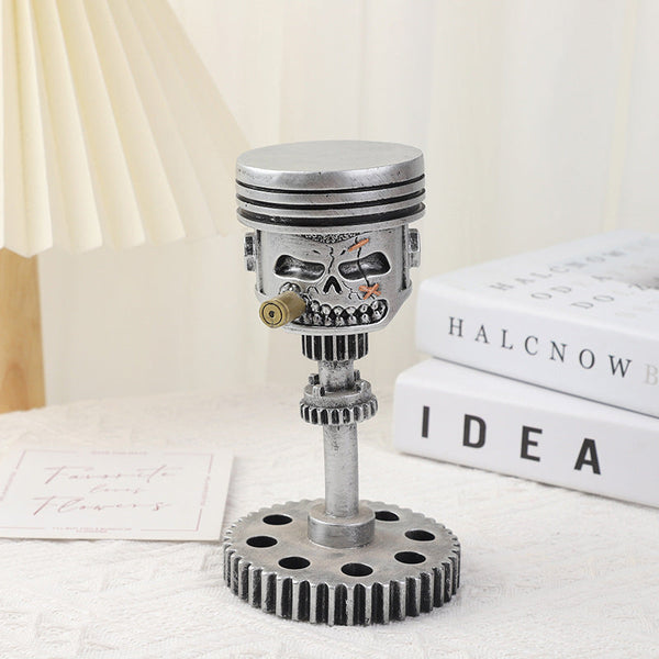 Elosung Piston Skull Face Sculpture Resin Gear Decor Style Home Decoration Other Home Décor