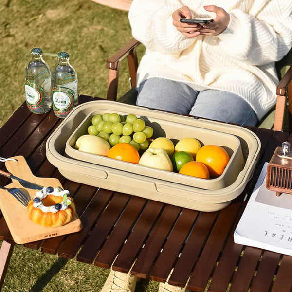 Elosung Grey Foldable Outdoor Picnic Basket With Lid And Tabletop Camping Storage Box Car Friendly Organizer Picnic Baskets & Backpacks
