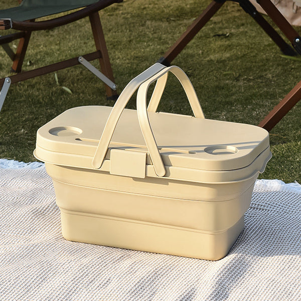Elosung Ivory Foldable Outdoor Picnic Basket With Lid And Tabletop Camping Storage Box Car Friendly Organizer Picnic Baskets & Backpacks