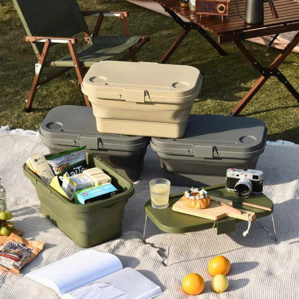 Elosung Ivory Foldable Outdoor Picnic Basket With Lid And Tabletop Camping Storage Box Car Friendly Organizer Picnic Baskets & Backpacks