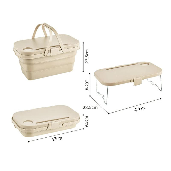 Elosung Ivory Foldable Outdoor Picnic Basket With Lid And Tabletop Camping Storage Box Car Friendly Organizer Picnic Baskets & Backpacks