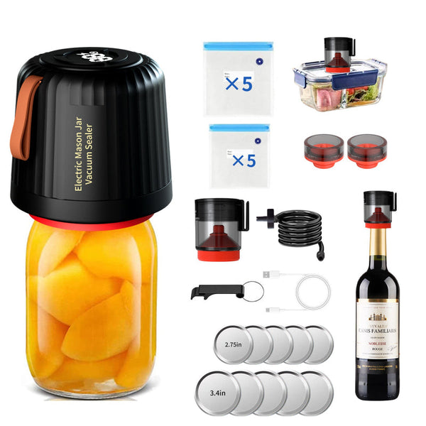 Elosung Electric Mason Jar Vacuum Sealer Kit Automatic Food Preservation System With Wine Stopper & Bags Vacuum Sealers