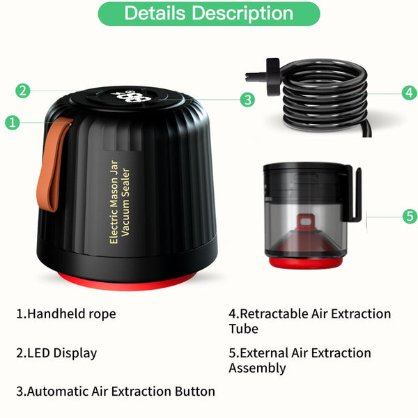 Elosung Edition Electric Mason Jar Vacuum Sealer Kit Automatic Food Preservation System With Wine Stopper & Bags Vacuum Sealers