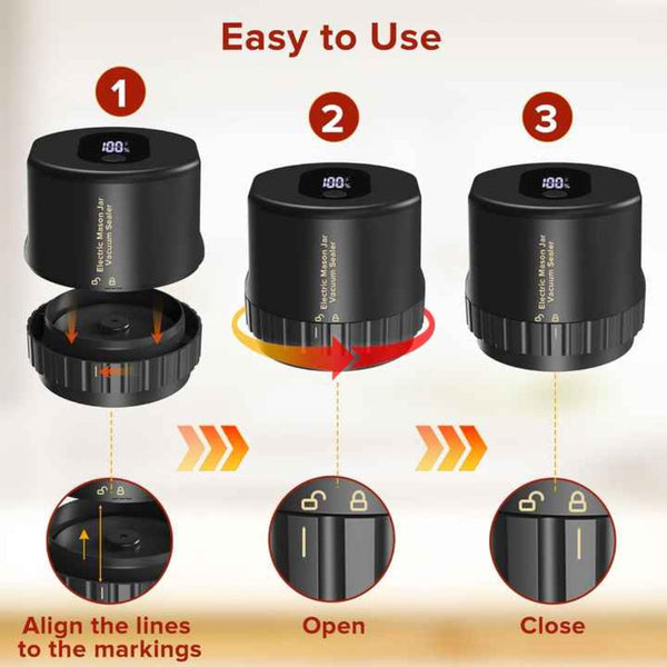 Elosung Black Automatic Electric Mason Jar Vacuum Sealer Compact Food Preservation Machine With Digital Display Vacuum Sealers