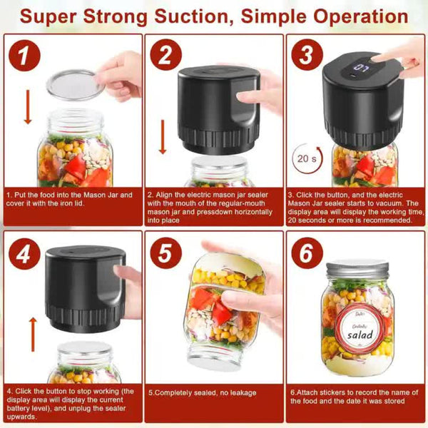 Elosung Black Automatic Electric Mason Jar Vacuum Sealer Compact Food Preservation Machine With Digital Display Vacuum Sealers