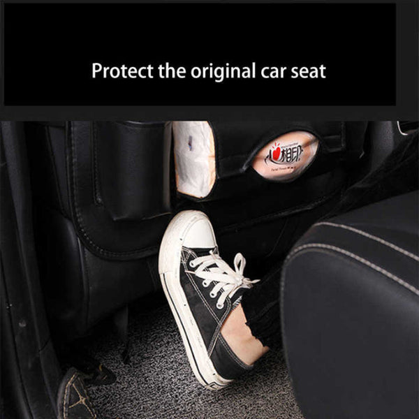 Elosung Rose Madder Leather Car Backseat Organizer With Foldable Tray Table & Trash Bag Multi Functional Storage Solution Car Organisers