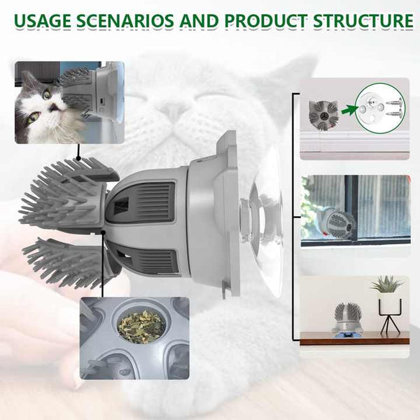 Elosung Electric Cat Massager Brush Catnip & Led Interactive Grooming Toy Cat Toys