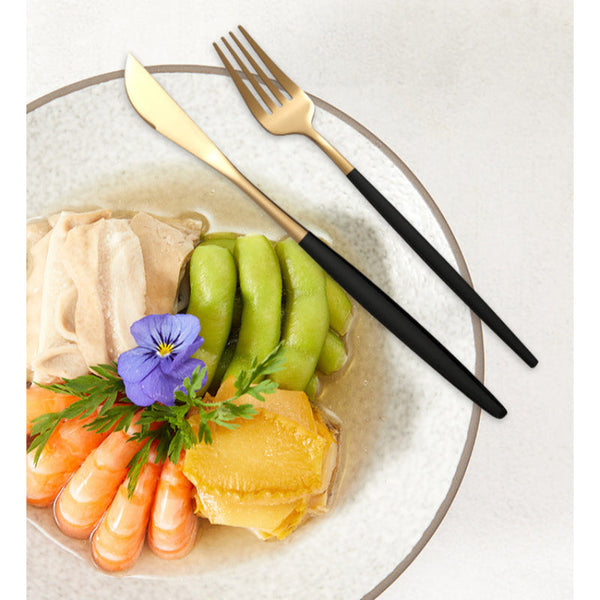 Elosung Silver Color Premium 24 Piece Stainless Steel Cutlery Set Elegant Golden Steak Knife Fork And Spoon In Luxury Gift Box Cutlery Sets