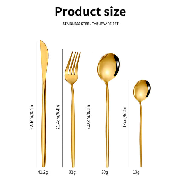 Elosung Gold Colour Premium 24 Piece Stainless Steel Cutlery Set Elegant Golden Steak Knife Fork And Spoon In Luxury Gift Box Cutlery Sets