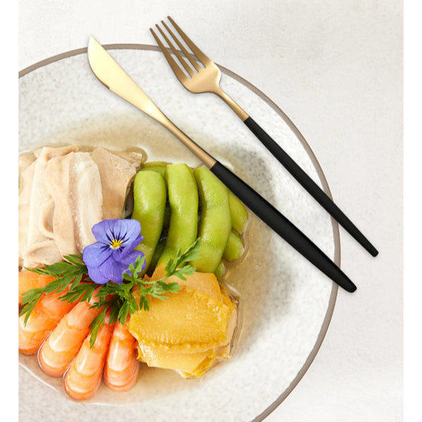 Elosung Gold Colour Premium 24 Piece Stainless Steel Cutlery Set Elegant Golden Steak Knife Fork And Spoon In Luxury Gift Box Cutlery Sets