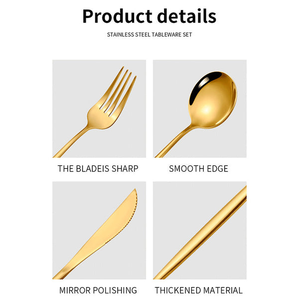 Elosung Gold Colour Premium 24 Piece Stainless Steel Cutlery Set Elegant Golden Steak Knife Fork And Spoon In Luxury Gift Box Cutlery Sets