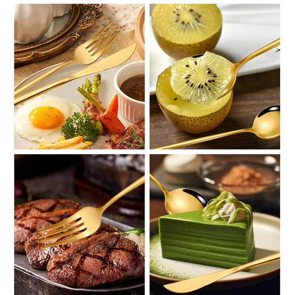 Elosung Gold Colour Premium 24 Piece Stainless Steel Cutlery Set Elegant Golden Steak Knife Fork And Spoon In Luxury Gift Box Cutlery Sets