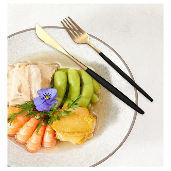 Elosung Colorful Premium 24 Piece Stainless Steel Cutlery Set Elegant Golden Steak Knife Fork And Spoon In Luxury Gift Box Cutlery Sets