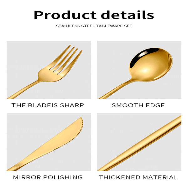 Elosung Colorful Premium 24 Piece Stainless Steel Cutlery Set Elegant Golden Steak Knife Fork And Spoon In Luxury Gift Box Cutlery Sets