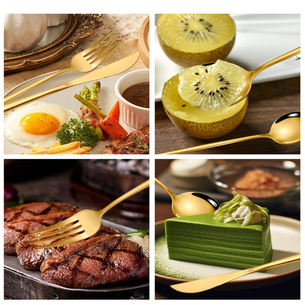 Elosung Colorful Premium 24 Piece Stainless Steel Cutlery Set Elegant Golden Steak Knife Fork And Spoon In Luxury Gift Box Cutlery Sets