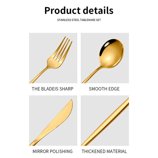 Elosung Black Color Premium 24 Piece Stainless Steel Cutlery Set Elegant Golden Steak Knife Fork And Spoon In Luxury Gift Box Cutlery Sets