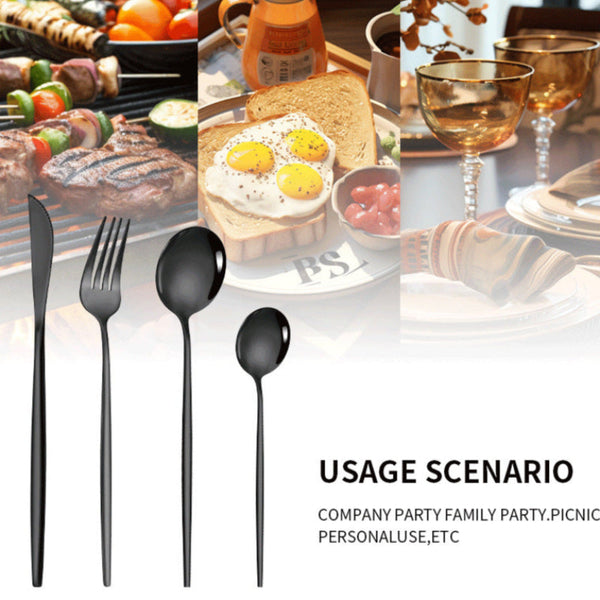 Elosung Black Color Premium 24 Piece Stainless Steel Cutlery Set Elegant Golden Steak Knife Fork And Spoon In Luxury Gift Box Cutlery Sets