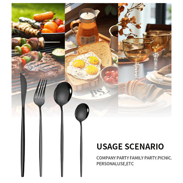 Elosung Black Gold Color Premium 24 Piece Stainless Steel Cutlery Set Elegant Golden Steak Knife Fork And Spoon In Luxury Gift Box Cutlery Sets