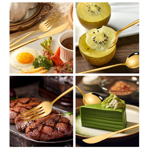 Elosung Black Gold Color Premium 24 Piece Stainless Steel Cutlery Set Elegant Golden Steak Knife Fork And Spoon In Luxury Gift Box Cutlery Sets