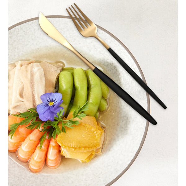 Elosung Red Gold Color Premium 24 Piece Stainless Steel Cutlery Set Elegant Golden Steak Knife Fork And Spoon In Luxury Gift Box Cutlery Sets