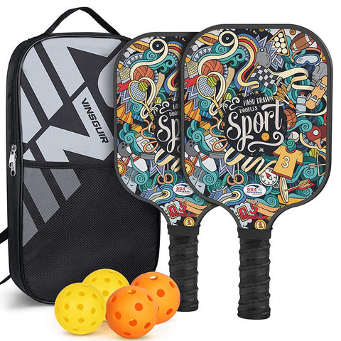 Elosung Graffiti Model Fiberglass Pickleball Paddle Set Vibrant Design For Enhanced Gameplay Racquets