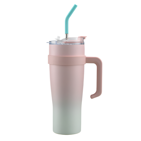 Elosung Pink 304 Stainless Steel 40Oz Car Mug Insulated Tumbler With Handle And Straw Vacuum Flasks & Mugs